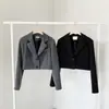 Conjunto de terno feminino moderno para primavera e outono, estiloso e elegante, blazer curto de manga longa com calça pantalona de cintura alta, conjunto de duas peças