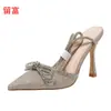 LiuFu En Stock Estilos Perennes Tacones Altos Europeos y Americanos de Moda Transfronterizos Tallas Grandes Zapatos de Mujer Tacones Altos Sexys con Pedrería