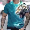 Camiseta Estampada Digital 3D Transfronteiriça Tigre Feroz Nova Tendência Europeia e Americana Camiseta Masculina Fashion de Manga Curta