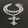 Collar de Perlas Multicapa con Forma de Cruz, Moderno y a la Moda para Mujer, Diseño de Nicho de Lujo Ligero, Cadena para Clavícula de Alta Gama Barroca
