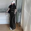 Conjunto Deportivo de Dos Piezas con Cordón para Niñas, Camiseta de Cintura Alta y Pantalones de Pierna Ancha, Pantalones de Pierna Recta, Nuevo Estilo Verano 2026 Pantalones Largos