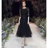 Vestido de Noche Negro Estilo Nuevo Lujo Ligero Banquete Temperamento Delgado Actuación en Escenario Modelo Anfitrión Pasarela Vestido Adelgazante