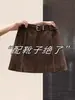 Falda Femenina Estilo Melard Vintage, Nuevo Modelo Otoño e Invierno, Petite Cintura Alta Adelgazante Línea A Falda Corta Color Café A8053