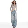 Jeans de Pierna Ancha Lavados Azul Claro para Mujer, Nuevo Estilo Invierno 2025, Pantalones Rectos Sueltos Altos y Adelgazantes