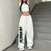 Pantalones deportivos de calle hip hop con estampado de letras europeas y americanas 2024, pantalones holgados, rectos y anchos para mujer, pantalones de baile callejero de jazz.