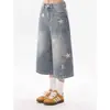 Pantalones Vaqueros Cortos con Estampado de Estrellas Retro para Mujer, Nuevo Estilo Americano de Verano, Desgastados, Sueltos, de Pierna Ancha, Rectos, 7/8