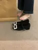 Sapatos de Salto Alto Pequenos Strass Boca Rasa Flats 2025 Novo Inverno Feminino Cinza Peludo Estilo Fada Sapatos Mary Jane para Mulheres