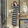 Otoño/Invierno Nuevo Vestido de Punto Rayado Retro Francés con Solapa de Manga Larga Ropa Interior Adelgazante para Mujer Falda Larga Ajustada al Cuerpo Rayas Café