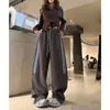 Calça Jogger de Cintura Alta Estilo Americano com Pernas Largas para Mulheres, Solta, Emagrecedora, Patchwork, Listra Dupla, Esportiva Casual, High Street, Comprimento Total, Calça Banana