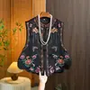 Calidad Garantizada, Nuevo Estilo Primavera y Otoño para Madres, Nuevo Chaleco Estilo Chino, Top para Mujer con Bordado Jacquard Pesado Vintage