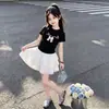 Conjunto Estilo Universitario para Niña Grande: Nuevo Conjunto de Dos Piezas de Moda de Verano para Niñas: Top de Manga Corta y Falda Dulce de Encaje tipo Pastel