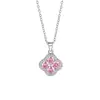 Collar de Plata Pura 999 Trébol de Cuatro Hojas para Mujer, Cadena para Clavícula de Gama Alta de Nicho, Cadena para el Cuello Estilo Hada con Circonita Rosa de Instagram