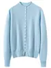 Cárdigan de cachemira con múltiples botones para mujer, nuevo estilo otoño e invierno, corte holgado, cuello semi-alto, camisa base corta abotonada, chaqueta suéter top