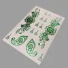 Novos Adesivos de Tatuagem de Henna Florais Verde Prata Indianos Casamento Mão Costas Videira Adesivos de Tatuagem à Prova d'Água Longa Duração