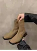 Botas de Caña Media Cuadradas Retro con Tacón Grueso para Mujer Otoño/Invierno 2026 Botas de Tacón Medio Versátiles y de Moda Botas Estilizadoras de Cuero Suave para Tobillo