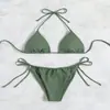 Bikini Clásico de Tres Puntos para Mujer Color Sólido Sexy Cordón Ajustable Espalda Descubierta Tres Piezas Cintura Alta Corte Casual