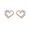 Brincos coreanos estilo novo, pequenos, frescos, com formato de coração de diamante, vazados, amor, brincos em ouro rosa, joia de temperamento doce e fofa