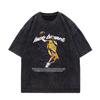 Camiseta masculina de manga curta lavada e desgastada, verão 2024, nova, meia manga, tops, ins, camiseta solta de algodão puro americano