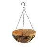 Cesta de Hierro de Palmera de Coco con Flores Artificiales y Cadena de Hierro con Gancho, Cesta Colgante Opcional para Decoración de Interiores y Exteriores, Cesta de Flores Colgante