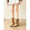 Botas de Temporada Primer Encuentro para Mujer 2026 Nuevo Estilo Otoñal con Hebilla de Cinturón Punta Aguda para Mujeres Menudas con Tacón de Cuña que Aumenta la Altura y Diseño Fruncido