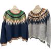 Suéter de gola alta estilo coreano outono e inverno estilo retrô feminino 2024 moda combinação de cores jacquard atmosfera casual blusa de suéter