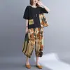 Traje de Talla Grande para Mujer Verano Holgado Moda Sentido de Alta Gama Estilo Pequeño Estilo Chanel Reductor de Edad Manga Corta Pantalones de Pierna Ancha Conjunto de Dos Piezas Moderno Traje para Mujer