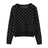 Cardigan de Punto para Mujer 2026 Verano Nueva Moda Estilo Europeo y Americano Simple Versátil de Lunares Suéter de Manga Larga en Gris Claro