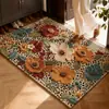 Tapete de entrada vintage com padrão de plantas e flores para a sala de estar, antiderrapante, resistente à sujeira, fácil de limpar, uso doméstico