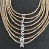 Elegante gargantilla con letra A de cuentas para mujer, cadena para la clavícula de cristal color champán, regalo versátil para mejores amigas