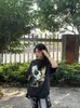 Camiseta Estilo Americano Novo Design Resistente Algodão Puro Lavado Preto Manga Curta para Homens e Mulheres, Verão Modelagem Solta Versátil Estampada
