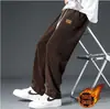 Calça de Moletom de Veludo Cotelê para Homens, Calça Esportiva Reta para Inverno, Calça Longa com Caimento de Marca Tendência com Forro de Lã, Tecido de Veludo Cotelê