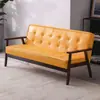 Sofá individual de cuero minimalista moderno nórdico de madera maciza de tres plazas para cafetería, sofá de dos plazas para sala de estar para espacios pequeños