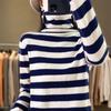 Outono e Inverno Novo Suéter Feminino Listrado Camiseta Base Gola Alta Pulôver Top Andy Veludo Suéter Solto Slim