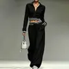 Ropa de mujer transfronteriza europea y americana 2026: conjunto de dos piezas, top casual, simple, de color liso y manga larga, y pantalones holgados de pierna ancha