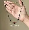 Cadena de Suéter con Flor Pequeña Bordada Estilo Étnico Fair Isle Retro Piedra Ojo de Tigre Múltiple Cadena de Suéter Lujo Accesible Collar Elegante Literario de Gama Alta