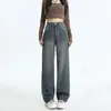 Jeans Lavados de Tiro Alto con Efecto Delgado para Mujer, Nuevos de Primavera y Otoño, Pantalones Rectos Holgados de Corte Delgado con Estampado de Estrellas