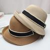 Sombrero de Paja de Alta Calidad para Mujer Verano Moda Combinable Sombrero de Pescador de Cúpula Francesa Compras Viajes Sombrero de Sol de Ala Ancha