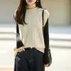 Chaleco de punto en capas 100% lana, nuevo suéter chaleco sin mangas de punto trenzado de cuello medio alto para mujer de otoño e invierno