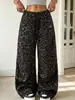 Fornecimento exclusivo transfronteiriço: Calça casual retro europeia e americana com estampa de leopardo, perna larga, design solto, fluido e comprido, disponível para dropshipping