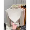 Top de punto para mujer con cuello semialto y ribete de volantes gris oscuro, top básico ajustado para otoño e invierno 2026