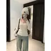 Elegante y hermoso suéter base de diseño de deseo puro con cuello en U para mujer, top interior de punto versátil ajustado para otoño e invierno