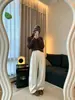 Entrada B em formato de pera! ~Calça casual de lã de seda quente com pernas curvas para mulheres, nova para outono e inverno, espessa, de veludo, solta, perna larga, longa