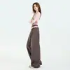 Calças Casuais Largas com Patchwork de Renda Color-Blocking Estilo Coreano para Mulheres, Novas para Primavera/Verão Versátil com Cordão Cintura Alta Caimento Solto Calças Curvas