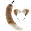 40cm cola de perro marrón bicolor sexy felpa pasador oreja cosplay metal tapón anal expansión
