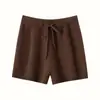 Shorts Casuais de Malha Feminino Outono e Inverno Novo Cashmere Curto Cordão Cintura Alta Lã Fina Tricô Moda