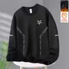 Camiseta masculina de manga longa para outono e inverno, marca da moda, corte solto, forrada com fleece, espessa, camiseta básica casual, moletom gola redonda para jovens estudantes