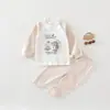 Elefantito Bromea con Persona Dinosaurio Recién Nacido Algodón Puro Sin Etiquetas Dividido Conjunto de Ropa de Otoño Ropa de Casa Pijama de Manga Larga para las Cuatro Estaciones
