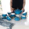 Fabricante de juego de café de cerámica de 15 cabezas de estilo europeo, adecuado para hotel, restaurante, taza de café de cerámica, taza de té de la tarde dorada y platillo