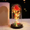 Flor de Rosa con Lámina de Oro en Cubierta de Cristal Muñeca Luminosa Flor Eterna Decoración para San Valentín, Navidad, Regalo para Novia o Esposa