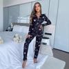 Shein comercio exterior europeo y americano botón cuello en V ajustado San Valentín pijama impresión de labios y letras manga larga mono de casa